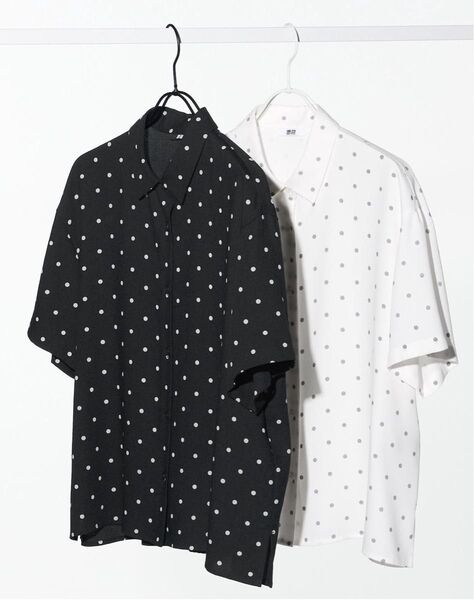 ユニクロ レーヨンブラウス プリント 半袖 シャツ 新品 M 水玉