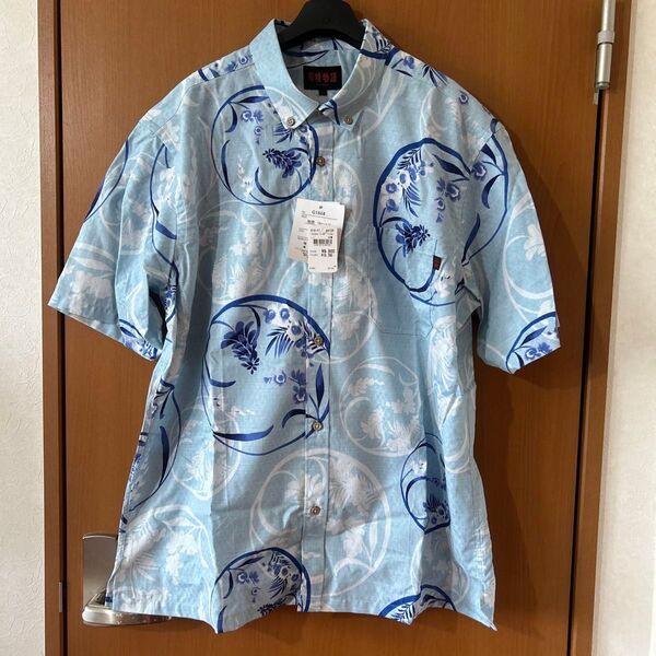沖縄県産 かりゆしウェア 半袖アロハシャツ 和柄 未使用 メンズ L L