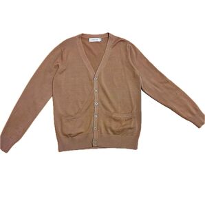 スクールカーディガン 制服 ニット 学生 無地 オールシーズン L ベージュ キャメル