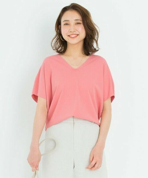 【洗える】レーヨンポリエステルストレッチVネックニット
