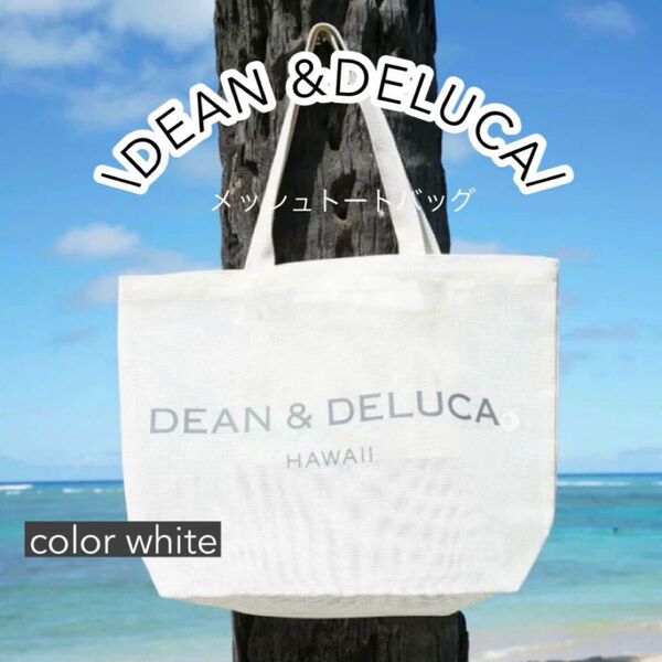 DEAN&DELUCAメッシュトートバッグ メッシュバッグ プールバッグ ビーチバッグ 夏バッグ 白 ハワイ