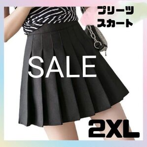 2XL 黒 プリーツスカート インナーパンツ付き ミニ シンプル ウエストゴム無