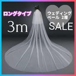 3m ウェディングベール 2層 ロング ベールダウン 結婚式 ブライダル