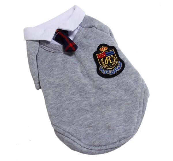 犬服 Sサイズ グレー 蝶ネクタイ ワンコ 洋服 犬 犬服 秋 冬 ドッグウェア ペット用品 ワッペン