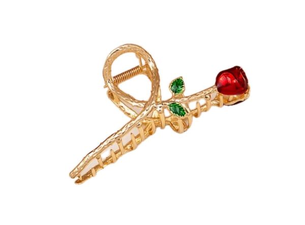 バラ ローズ 薔薇 赤いお花デザイン ヘアクリップ バンズクリップ ゴールド 髪留め まとめ髪