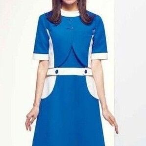 BONCIERGE バイカラー レトロ 半袖ワンピース ボレロ 2点セット ブルー×ホワイト 7号