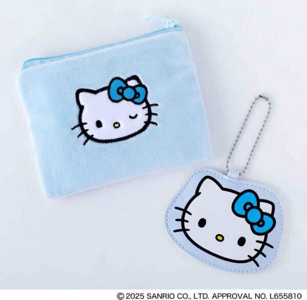 mini3月号付録 みずいろ 水色 ハローキティ ふわふわ刺繍ポーチ&ミラーチャーム
