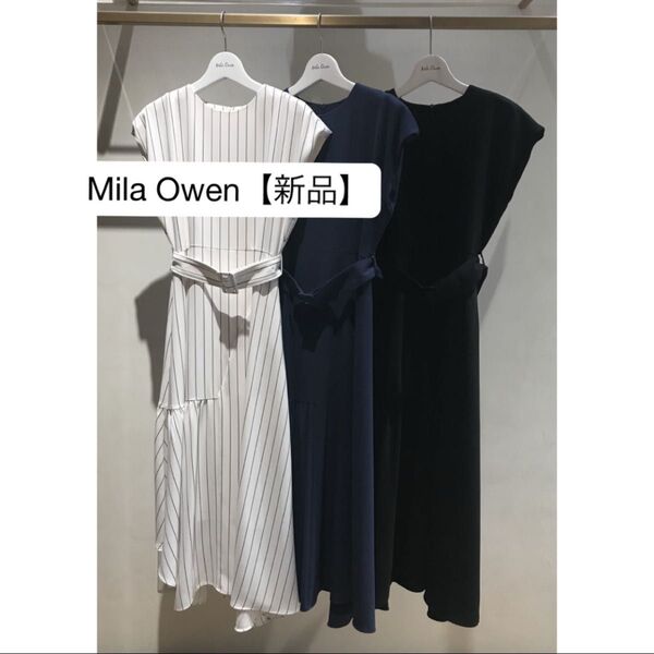 【新品】Mila Owen/ベルト付アシンメトリーヘムワンピース ブラック