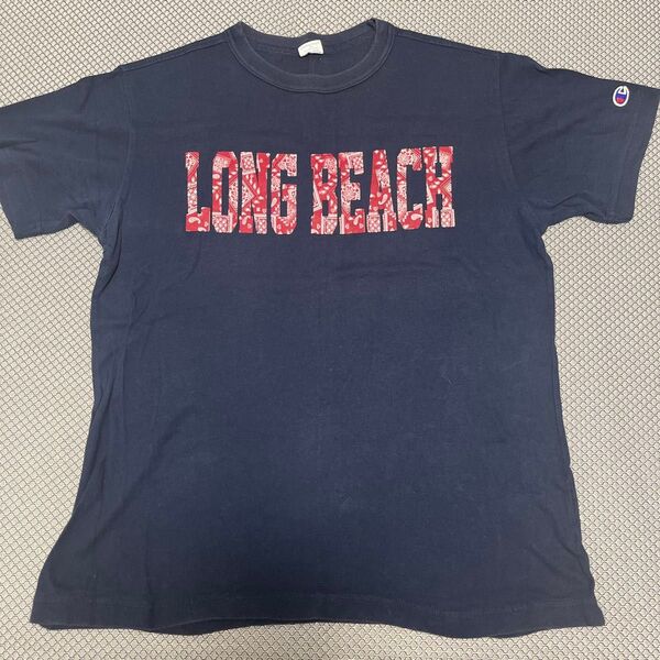 Champion ロングビーチ Tシャツ ネイビー 古着 Mサイズ
