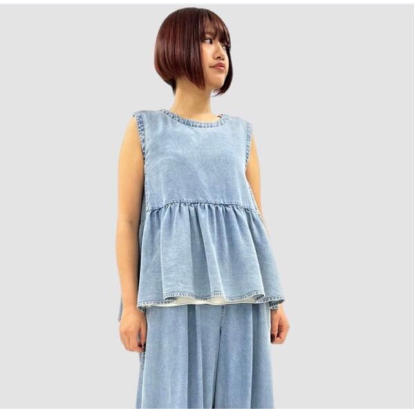 【新品】ayane アヤン テンセルデニムノースリーブブラウス ブリーチ 38