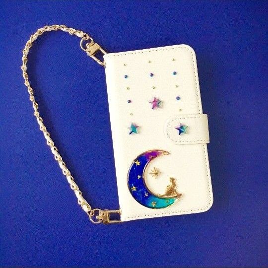 pixel3a スマホケース 手帳型 星見る猫 チェーン付き レジン ねこ スマホ