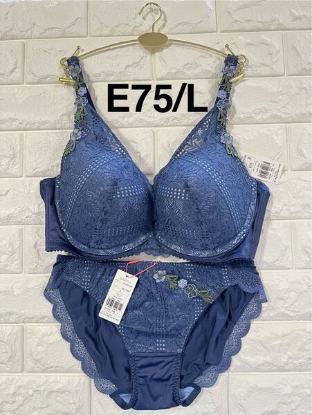 トリンプ アモスタイル 夢みるブラ DeepVブラジャー AMST1511 ネイビー 上下セット E75/L