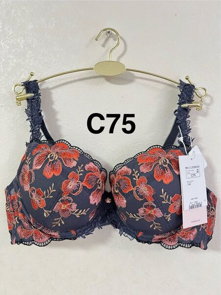 トリンプ プレミアムフロラーレ611 マグノリアの花 ブラジャー ダークグレー C75