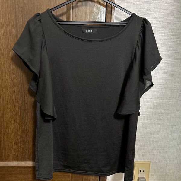 reca 黒 半袖 袖フリル Tシャツ カットソー フリーサイズ