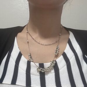シルバー 、ゴールド、2連ネックレス パールビーズ装飾 アクセサリー ネックレス