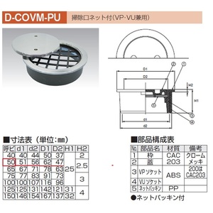 D-COVM-PU　兼用掃除口 50m/m　アウス 