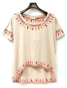 SASS&BIDE (サスアンドバイド) 刺繍ワイドTシャツ カットソー 半袖Tee XS IVORY EMB　ネイティブ ブラウス