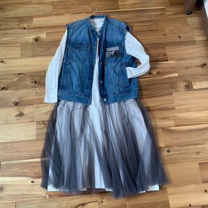 未使用 レイヤード デニムベスト