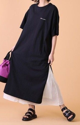 訳あり フリークスストア チャンピオン スリット ロングワンピース ロングTシャツ
