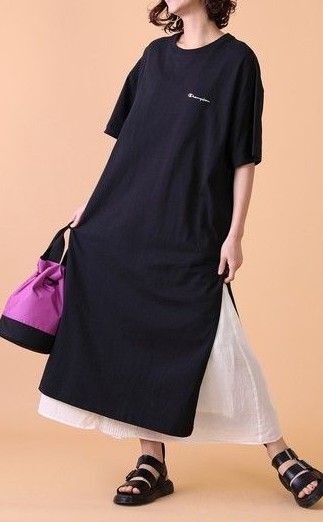 訳あり フリークスストア チャンピオン スリット ロングワンピース ロングTシャツ