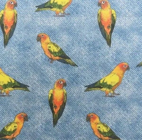 【ゆきちゃん限定】X703-2 コガネメキシコインコ デニム風プリント生地 1m