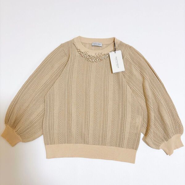 新品未使用☆オースチンリード ビジュー サマーニット ラメ 定価¥49,500 ベージュ ラメ入