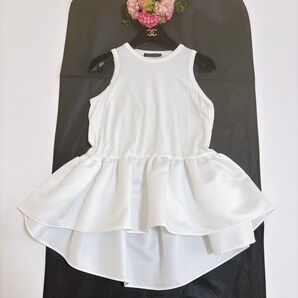 美品☆YOKO CHAN Hem Flared Cotton Blouse ノースリーブ ホワイト
