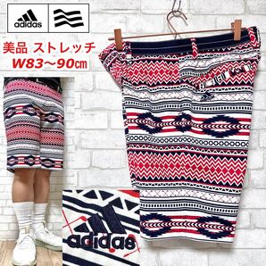 ☆美品☆ adidas GOLF 総柄 シアサッカー派手柄 ストレッチショーツ
