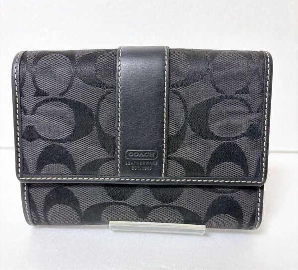 coach コーチ 三つ折り財布 シグネチャー キャンバス ブラック