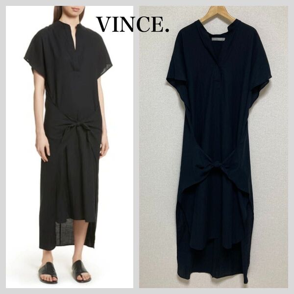 VINCE. ヴィンス ビンス 半袖 マキシ丈ワンピース 濃紺 Sサイズ ラップ