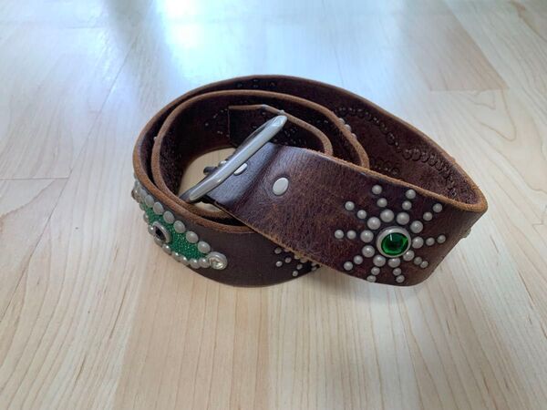 vintage Flower Studded Belt フラワースタッズベルト レザー