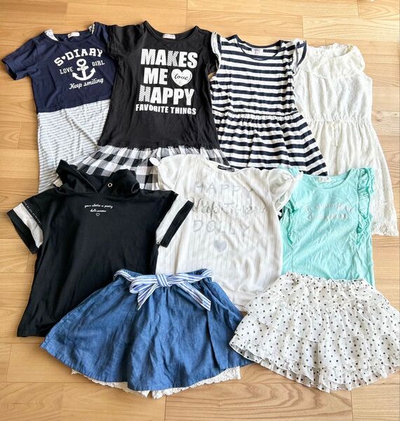 140(150)女の子 子ども服 まとめ売り 春夏ワンピース 半袖トップスセット