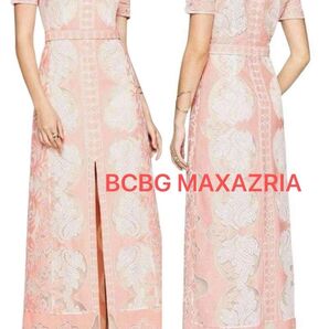 BCBGMAXAZRIA レースロングドレス★ピンク★レース★サイズ0★メッシュ★ワンピース★半袖 ロングワンピース ロング丈