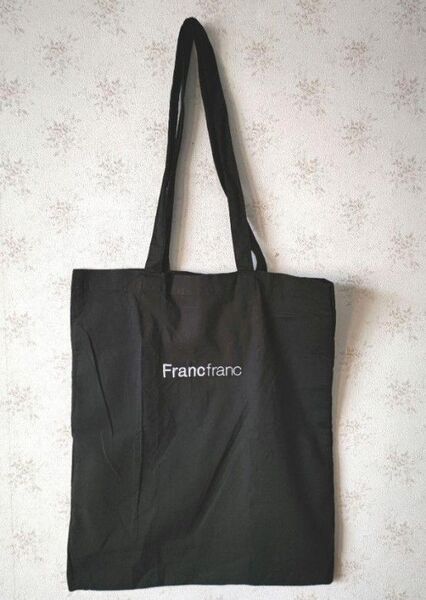 ☆Francfrancフランフラン 黒 コットンロゴ 刺繍入り トートバッグ☆
