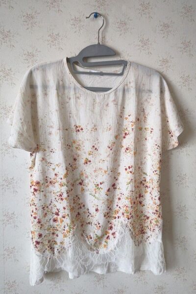 ☆新品 ZARA ザラ 花柄 半袖 レースつき カットソー チュニック M☆