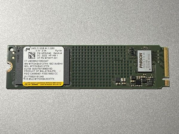 【1069時間】Micron SSD 512GB 2450 M.2 2280 NVMe PCle 高速モデル