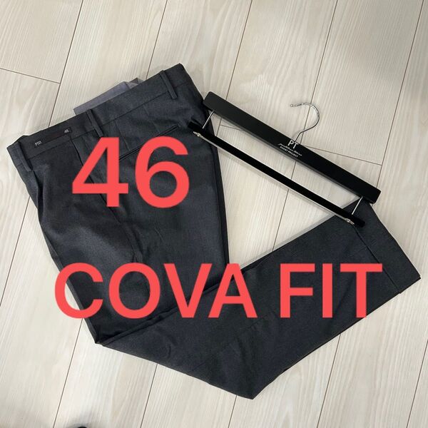 美品 PT01 COVA FIT 1プリーツ ストレッチ チャコールグレー 46 スラックス パンツ