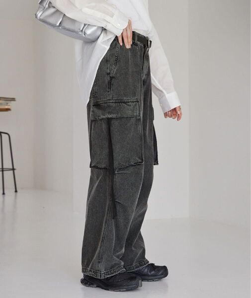 【新品未使用】ズボン デニムパンツ セミワイド ブラック ストリート タグ付き レディース 夏 春 韓国 モノマート カーゴパンツ
