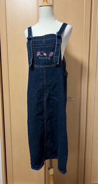 ジャンパースカート デニム ワンピース レディース 夏服 春服 いちご ストロベリー M