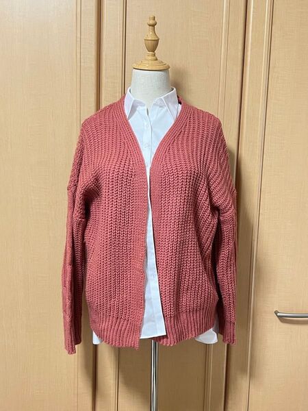 カーディガン ピンク 羽織り 長袖 ニット トップス ニットカーディガン レディース 春服 秋服 かぎ編み