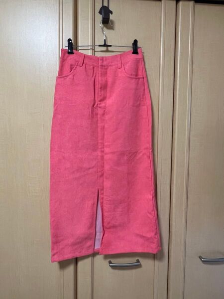 タイトスカート スカート スリット ボトムス ロングスカート 膝丈 レディース M 夏服 ピンク ビビットピンク コーデュロイ