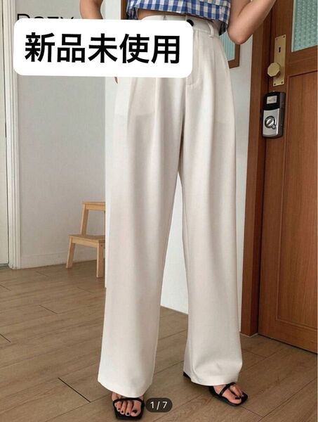 スラックス パンツ ボトムス プリーツ ホワイト オフホワイト レディース オフィス カジュアル 夏服 春服 ズボン