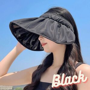 【新品】サンバイザー 白 折りたたみ 大型 つば広 日焼け防止帽子 UVカット ブラック