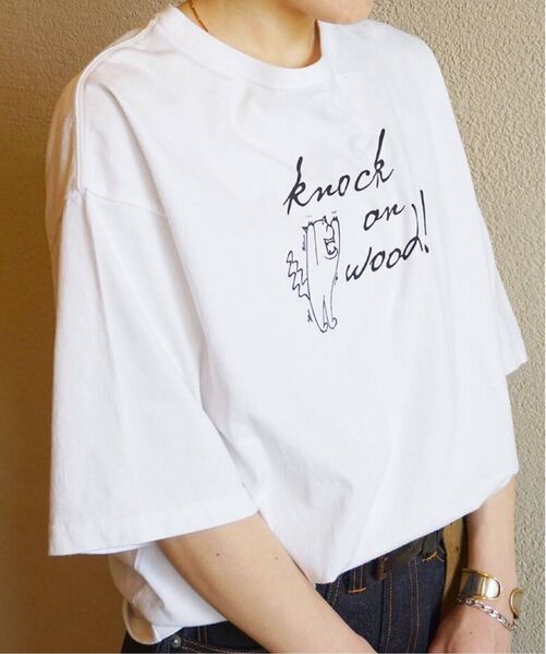 プリントT knock on wood(WHT)