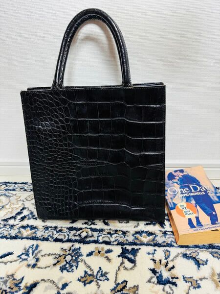 【美品】FURLA フルラ トートバッグ ハンドバッグ クロコ型押し レザー黒