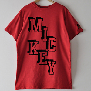 UT コラボ ディズニー ミッキー ビッグシルエット T シャツ MICKEY フロッキープリント ロゴ レッド XL相当 / 希少品 男女兼用 ワンピース