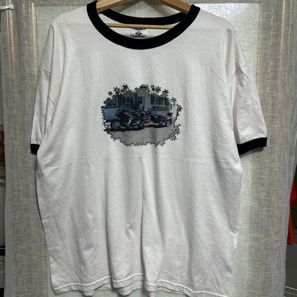 【タイ古着USA製】ビッグシルエットXLサイズ バイクプリント リンガーTシャツ