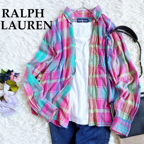RALPH LAURENラルフローレン マルチカラーチェック柄コットンシャツ ヴィンテージ マドラスチェック