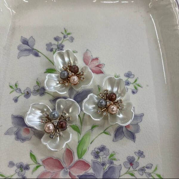 お花パーツ 3.5cm (3個) カボション (ピンクパールミックス)ハンドメイド