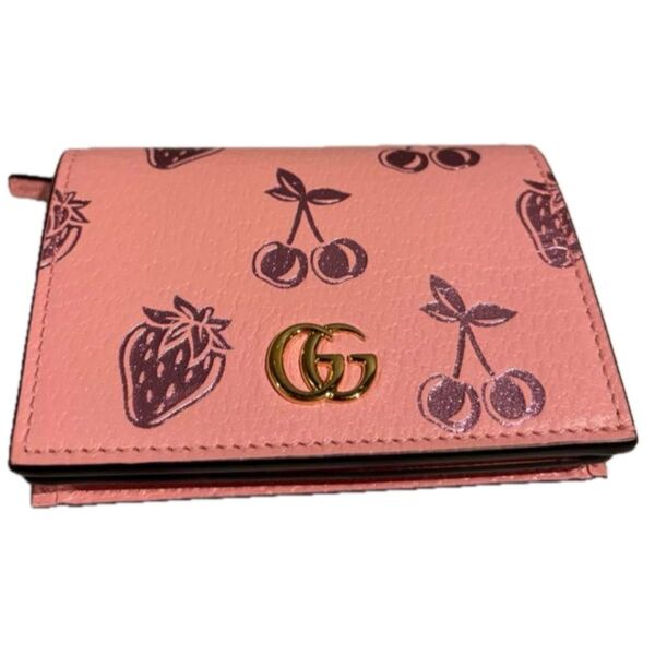 極美品 GUCCI グッチ マーモント いちご チェリー ミニ財布 フルーツ柄 レザー 財布 二つ折り
